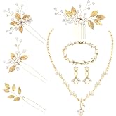 Liliaafar 8 Pcs Crystal Wedding Jewelry Set Women Silver Necklace Earrings Bracelet Hair Pins Gift for Brides Bridesmaid Wife Mother Friend Party Prom Jewelry Accessories (Leaf)