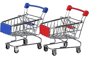 HVOGVOK Mini Shopping Cart Toys, Trolley Model Toys, Tabletop Mini Storage Decorations(Blue, Red 2 Pieces) Toy Shopping cart