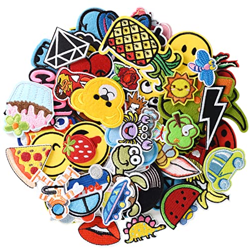 GYGYL 60pcs Random Assorted Size Embroidered Iron on Patches, DIY Sew Applique Repair Patch, Sew On/Iron On Patch for Jackets, Jeans, Pants,Backpacks, Clothes
