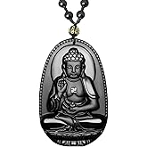 YULPCZSL Obsidian Buddha Necklace Stone Amulet Protection Pendant with Bead Chain Healing Crystal Spiritual Gift