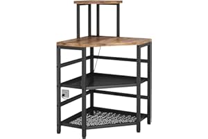 METYERRY Corner Printer Stand Table, with Power Outlet and USB Charging & LED Lights, for Home Printer Stands, Storage Shelf, Computer Tower/CPU Stand Holder for Home Office, Rustic Brown