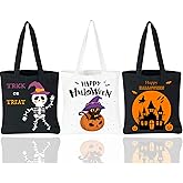 HEYTUYA 3 Pack Large Canvas Trick or Treat Bags, Gift Bags for Kids with Handles