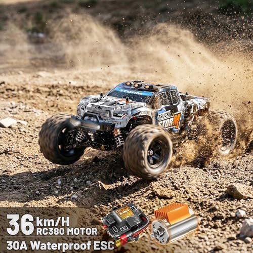 Remote Control Car for Adults & from 8 Years Old All Terrain 4x4 1:18 – Monster Truck RC 36 km/h, Remote Control Car Outdoor/Outdoor, Metal Transmission & CVD Gimbals, Splash-Proof, 2 Batteries