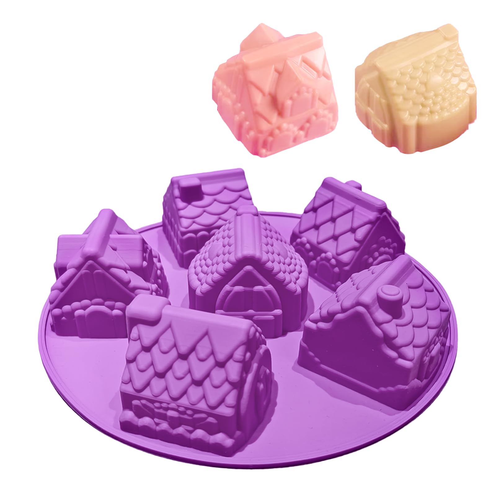 JasCherry Silicone Mould, Candy and Chocolate Moulds, 6 Cavity 3D House Shaped Bakeware Mold for DIY Jelly Chocolate Candy Muffin (26.5 X 26.5 X 6 cm), Colour Random