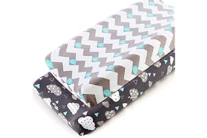 COSMOPLUS Stretch Fitted Changing Pad Cover 2 Pack Stretchy Changing Table Pad Covers for Boys Girls, Whale/Cloud