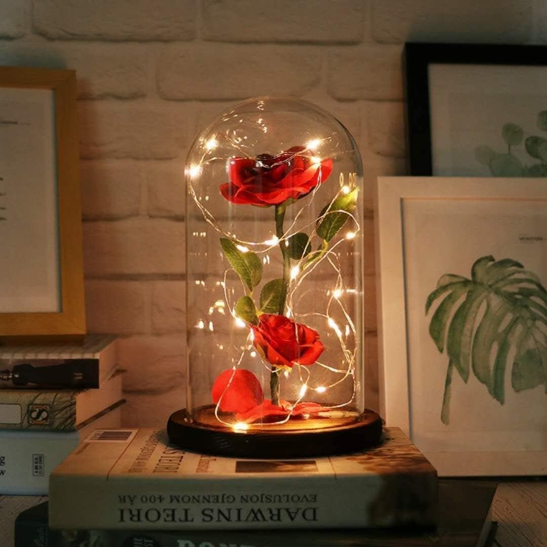 Dried & Preserved Flora - URBANSEASONS Beauty and The Beast Rose Flowers,Women Gifts Idea Birthday, Unique Gifts for Her,Anniversary Rose Gift Decorations Artificial Flower Gift Romantic Red Silk Rose, Flower in Glass Dome