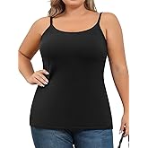 V FOR CITY Plus Size Camisole for Women with Shelf Bra Adjustable Spaghetti Strap Cami Tank Top Cotton Undershirts 1X-5X