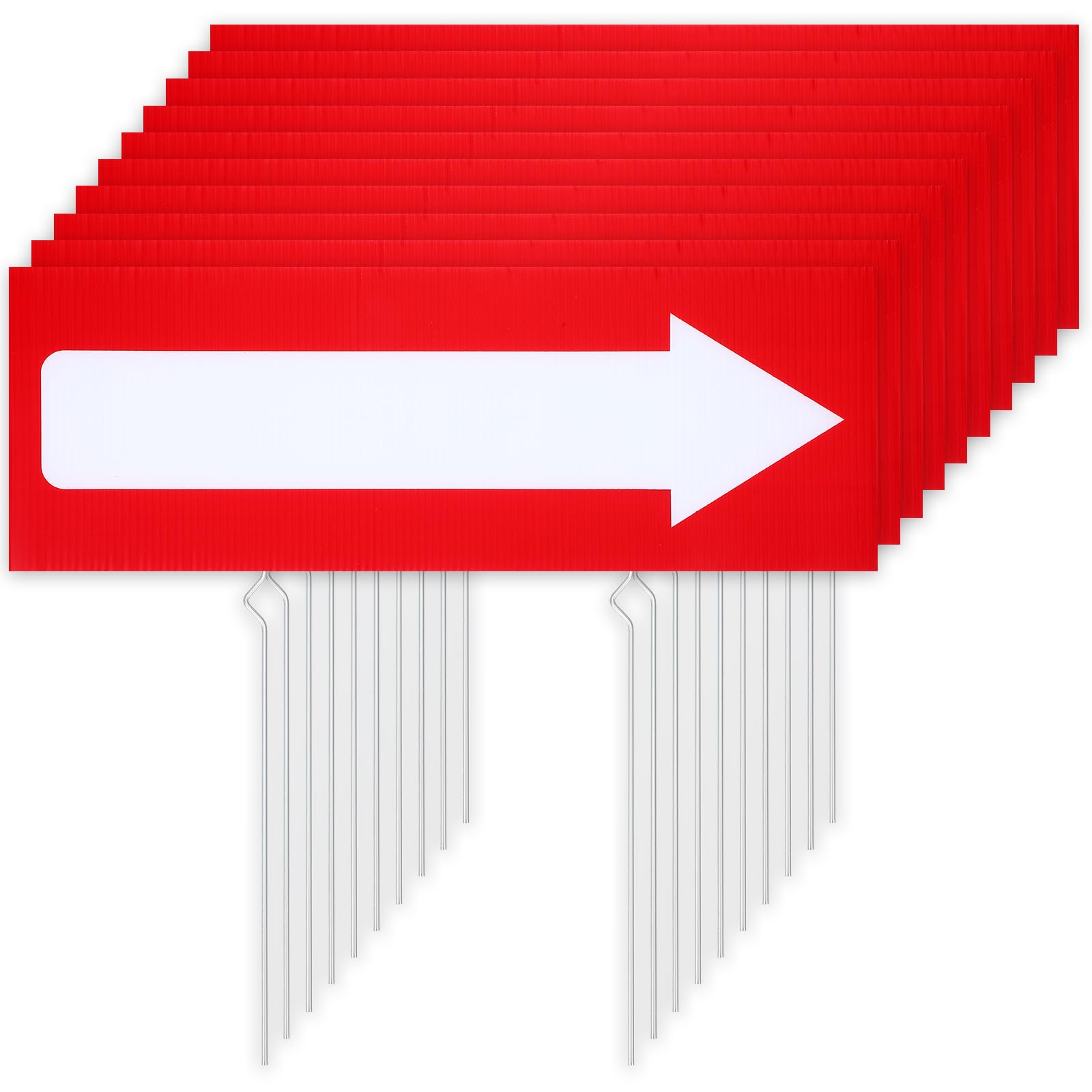 Photo 1 of 10 Pcs Arrow Yard Sign, 17 x 6 Inch Double Sided This Way Decor Red Corrugated Blank Yards Signs With Stakes, Yard Sign Stakes for Outdoor Lawn Garden Party Wedding Birthday Decorations