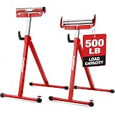 CRAFTZONE 2 Pack Folding Roller Stands for Woodworking Infeed | 27-43 in Adjustable Height, 500 lb Total Capacity, Steel Frame, Edge Guides