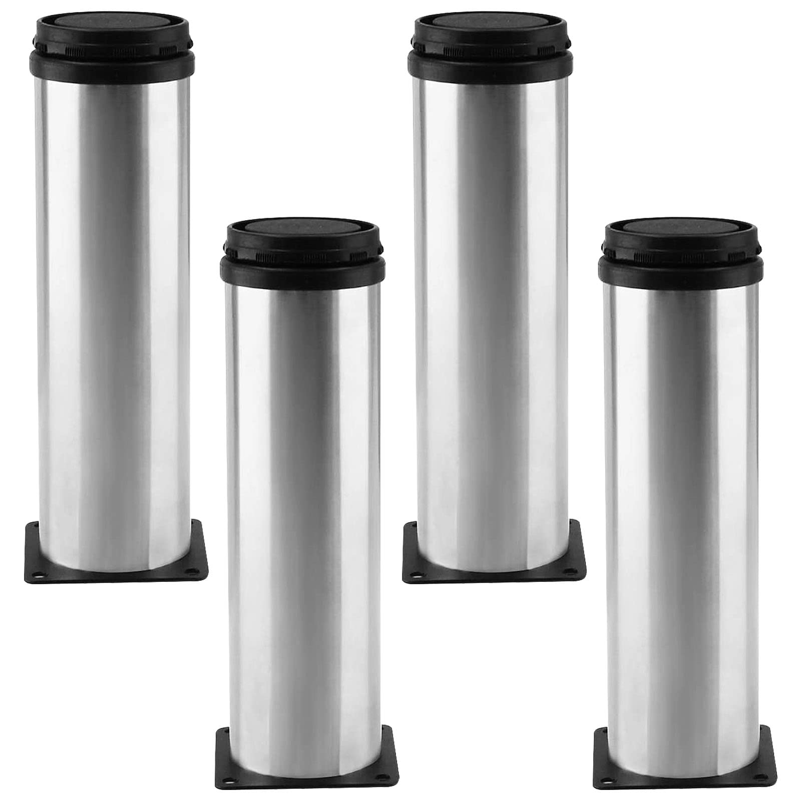 Cjueiom 4Pcs Stainless Steel Adjustable Legs 180mm / 7.1 Inch Furniture Feet, Chrome Bed Legs Kitchen Cabinet feet, Wardrobe Foot for Cupboard Worktop Coffee Table (Black & Silver)