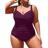 Yonique Women Plus Size One Piece Swimsuits Tummy Control Bathing Suits Twist Front Ruched Swimwear