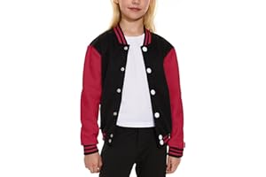 ACEFAST INC Kids Baseball Jacket School Varsity Uniform Casual Sweatshirt Girls Sweater Jacket Baseball Solid Color
