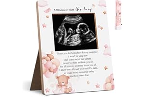 Hatzelou Baby Shower Sign Picture Frame, A Message From The Bump Sonogram Picture Frame, Pink Balloon Design Decor Gender Reveal, Pregnancy Milestone Keepsake 4.3 * 5.3 IN Photos