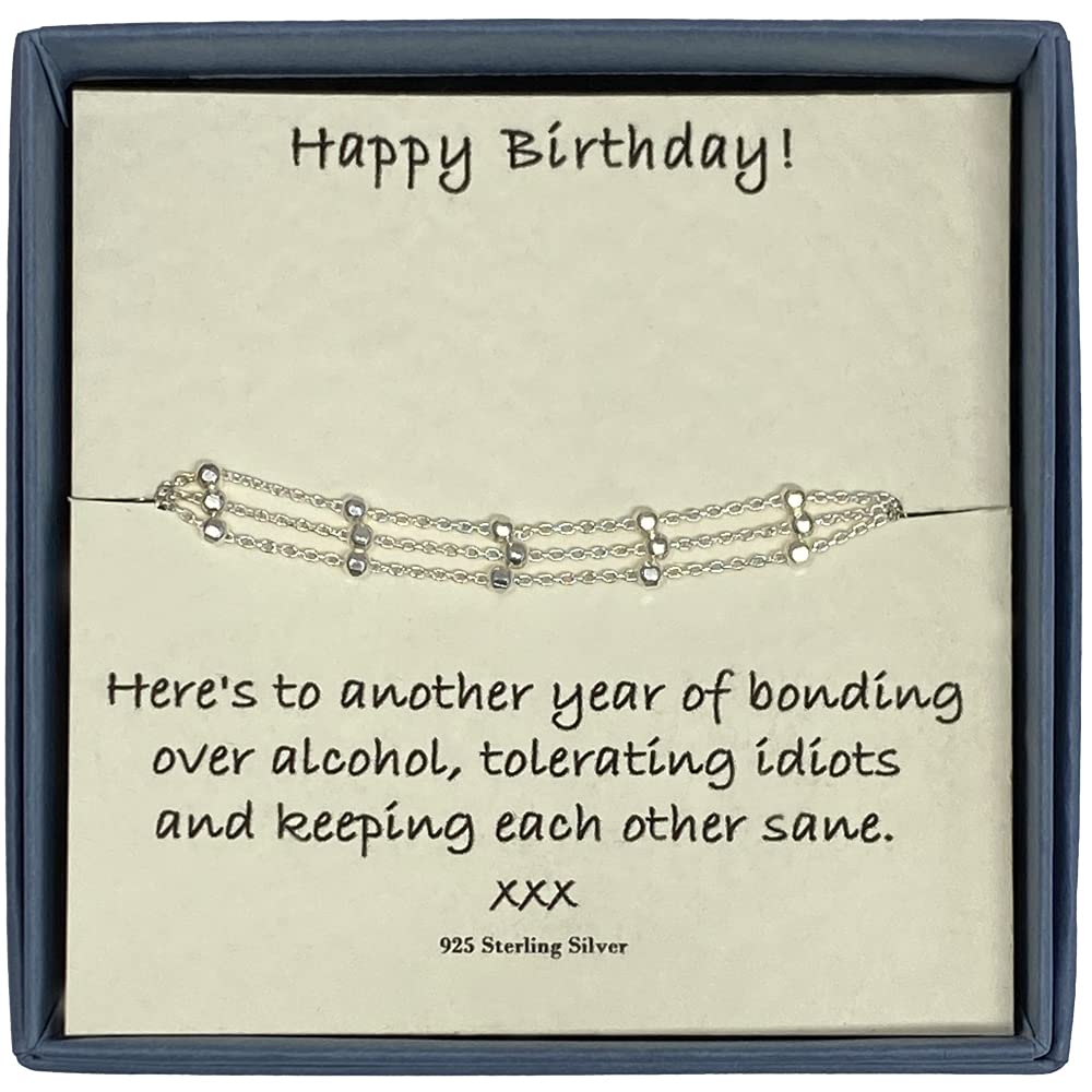 Strictly Gifts Birthday Bracelet for Women with Gift Box and Funny Card Ideal for Best Friend or Sister (Silver Bead)