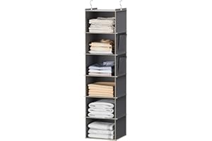 YOUDENOVA Hanging Closet Organizer and Storage, 6-Shelf Closet Hanging Storage Shelves, Grey