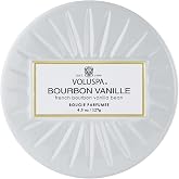 Voluspa Bourbon Vanille, Mini Tin Candle, 4 oz, 25 Hour Burn Time, Coconut Wax for Clean Burning, Handcrafted in the USA
