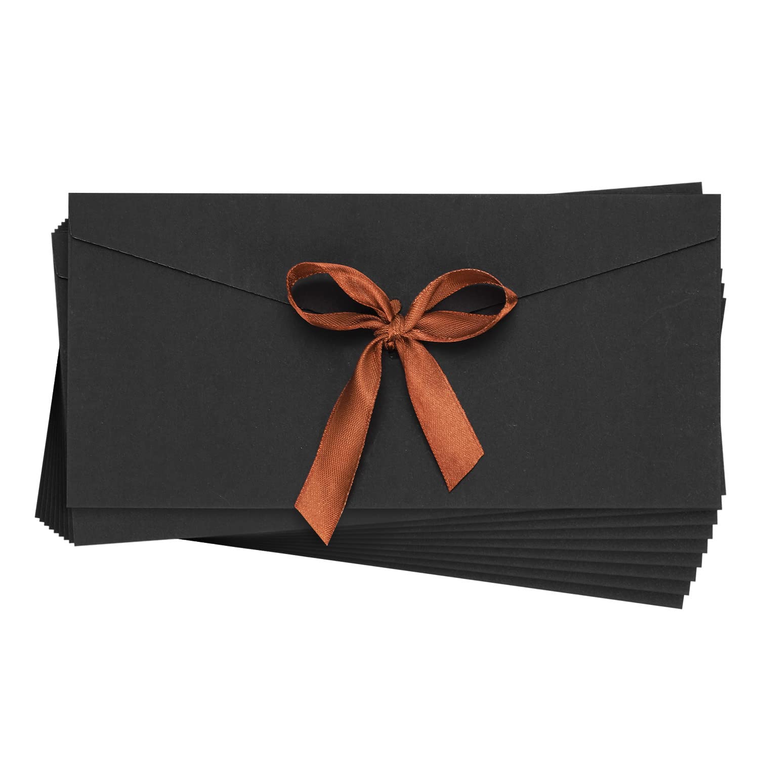 10Pcs Kraft Envelopes with Ribbons Retro Greeting Card Envelopes Wedding Invitation Envelopes Black Paper Gift Envelope for Invitations Letters, Christmas, Birthday, Festival Cards, Wedding Invitation