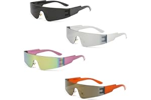 4 Pairs Y2K Sunglasses for Women Men, Retro Oversized Party Glasses, Silver, Black, Pink, Orange, Futuristic Design, Perfect 