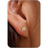 Plenky Gold Earrings-14K Gold Plated Flower Earrings Dainty Birthstone Cubic Zirconia Studs Flower Earrings for Women Birthday Gift for Her