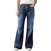 Madrirdma Baggy Jeans for Women Mid Rise Wide Leg Straight Jeans Trendy Denim Pants Without Belt