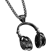 PAURO Men's Stainless Steel Music Headset DJ Headphone Pendant Biker Necklace, Gold/Black/Silver