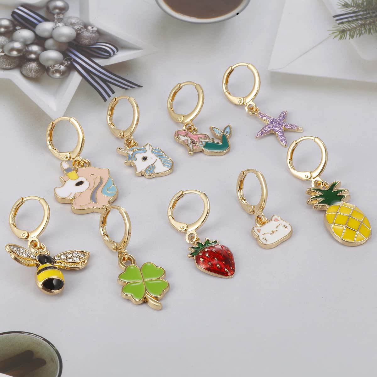 AIDSOTOU Girls Hypoallergenic Huggie Hoop Earrings with Charm Cute Small Dangle Hoop Earrings Set (10-20 Pairs)
