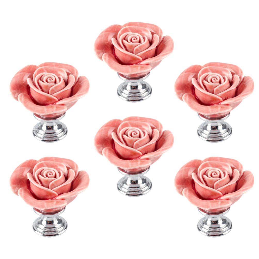 iplusmile 6Pcs Rose Drawer Knobs Ceramic Vintage Floral Rose Flower Door Knobs Handle Wardrobe Door Pull Handles for Dresser Vanity Nightstand Cupboard