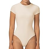 Sunzel Bodysuits for Women with Tummy Control- Crew Neck Short Sleeve Thong Body Suits Sexy Compression T shirts Tops