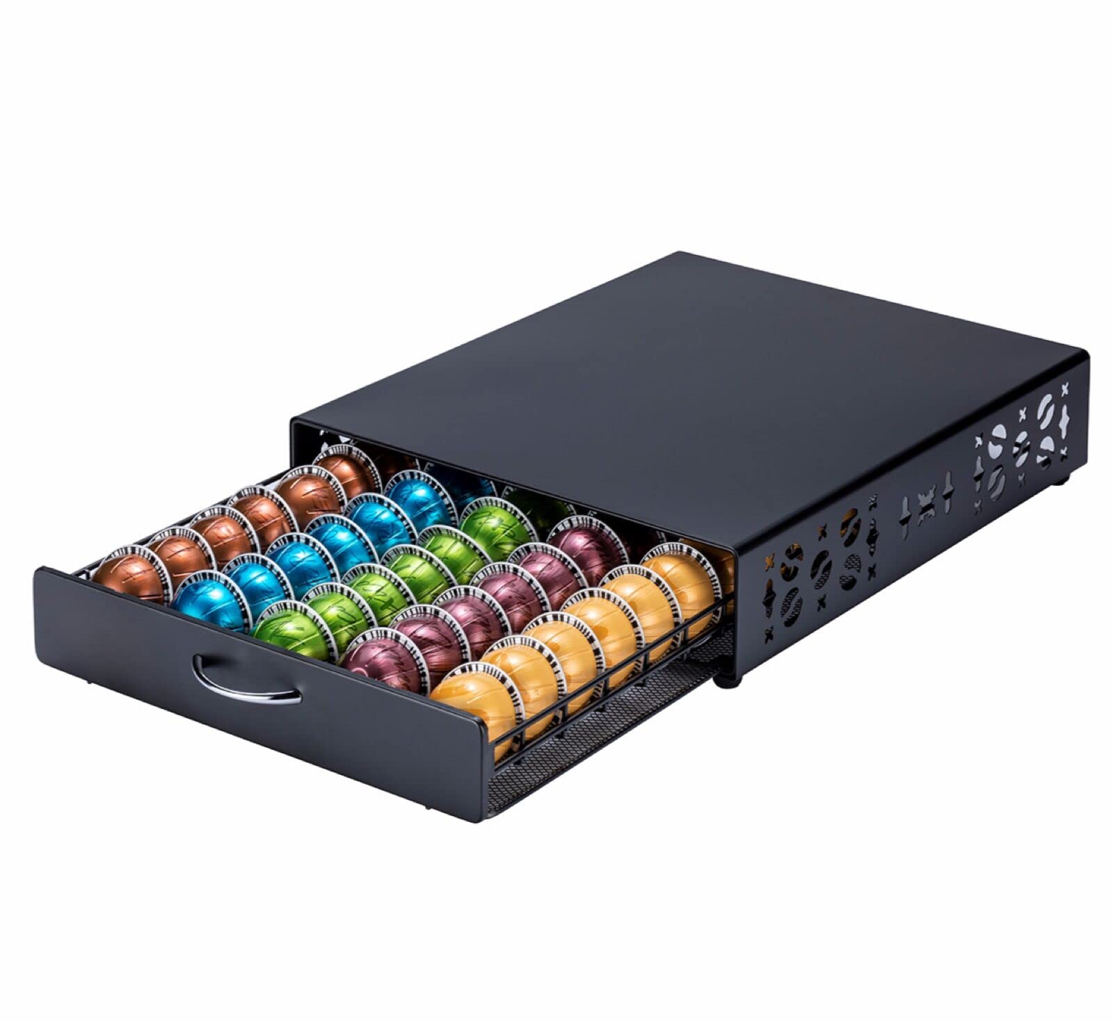Photo 1 of ZCDCP Nespresso Pod Holder Vertuo pod Storage Drawer Black Metal Coffee Pod Holder for Vertuoline Capsule Orgainzer 50 Pods