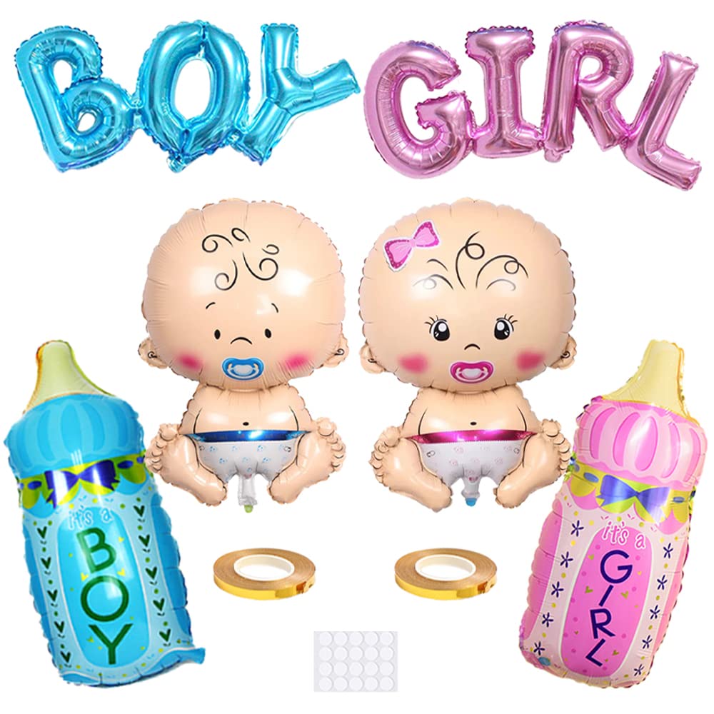 Xihuimay Pack of 6 Party Balloons Helium Balloon It's a Boy/Girl Aluminium Balloon It's a Boy/Girl Balloons Baby Bottle Letter Balloon Baby Shower Wedding Birthday Party Decoration, Blue Pink