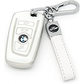 HAOYOUMEI Suitable For BMW Key.Advanced soft TPU key case is compatible with 1 X1 X3 2 X4 4 X5 5 X6 M5 M6 6 7 F20 3 GT3 GT5 key 360 Degree full protection key (Type A White Key Cover + key chain set)