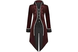 niyokki Halloween Mens Medieval Victorian Tailcoat Vampire Costumes, Vintage Gothic Frock Coat Velvet Tuxedo Steampunk Jacket