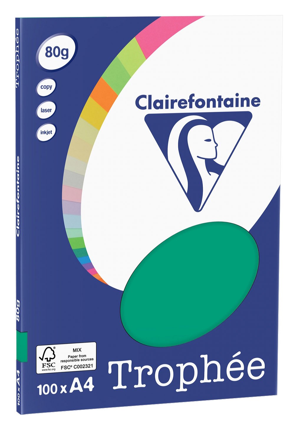 Clairefontaine Trophee Copying Paper (A4, 80g/m², 100 Sheets) A4, 21 x 29.7 cm Vert pin
