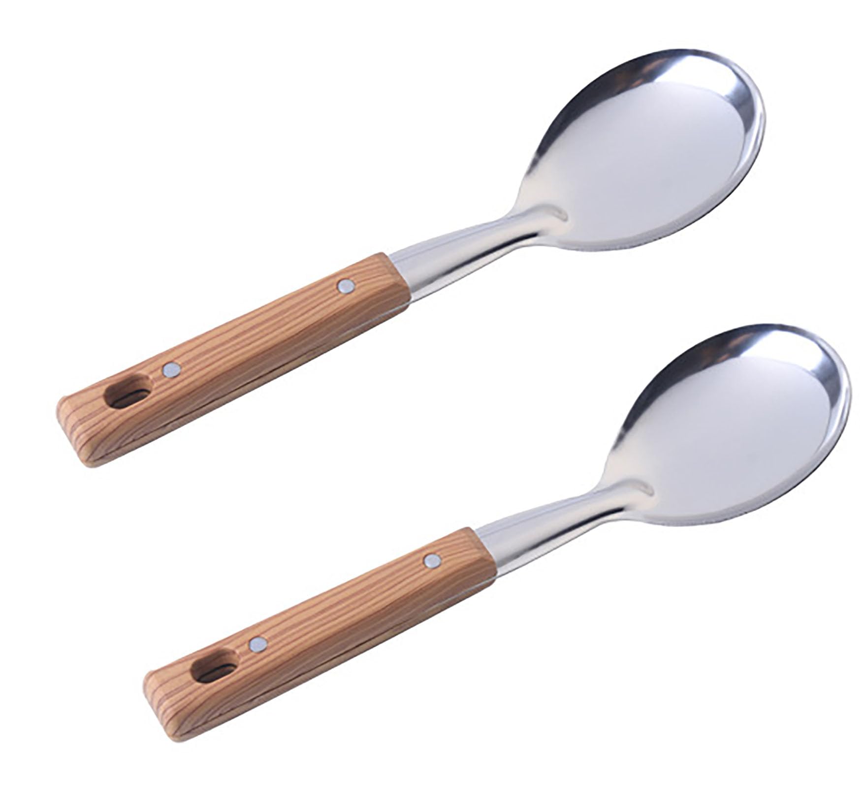 Photo 1 of 2 Pcs Rice Spoon, 10.5 Inch Stainless Steel Shovel with Wooden Handle for Cooking (2)