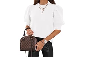 GORANBON Women's Puff Short Sleeve Sweater Tops 2024 Spring Summer Trendy Crew/Square/V Neck Casual T Shirts Blouses