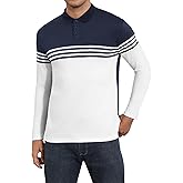 Men's Polo Shirts Long Sleeve Vintage Striped Golf Polo Casual Collared Slim Fit Cotton Shirts