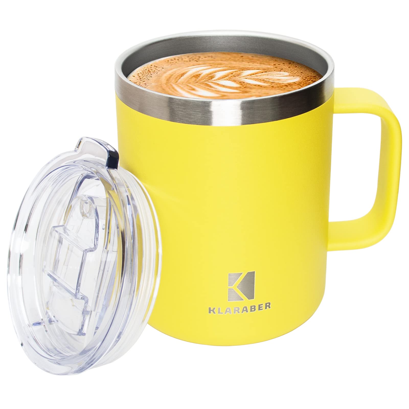 Klaraber Thermal Mug, Insulated Coffee Mug with Handle and Lid, Insulated Camping Mug, Double Walled Stainless Steel Beer Mug, Spill Proof, Reusable, 350ml / 12oz(Yellow) — image 1