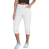 GRAPENT Cargo Capri Pants for Women High Waisted Relaxed Fit Elastic Knit Waist Casual Capris Trousers Cropped Pants