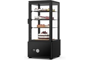 MOJGAR Commercial Display Refrigerator, 3 Cu. FT (86 L) Cake Display Case with LED Lighting | Double-Layered Glass | Automatic Defrost | Commercial Display Fridge for Home, Store and Coffee, Bakery, Black