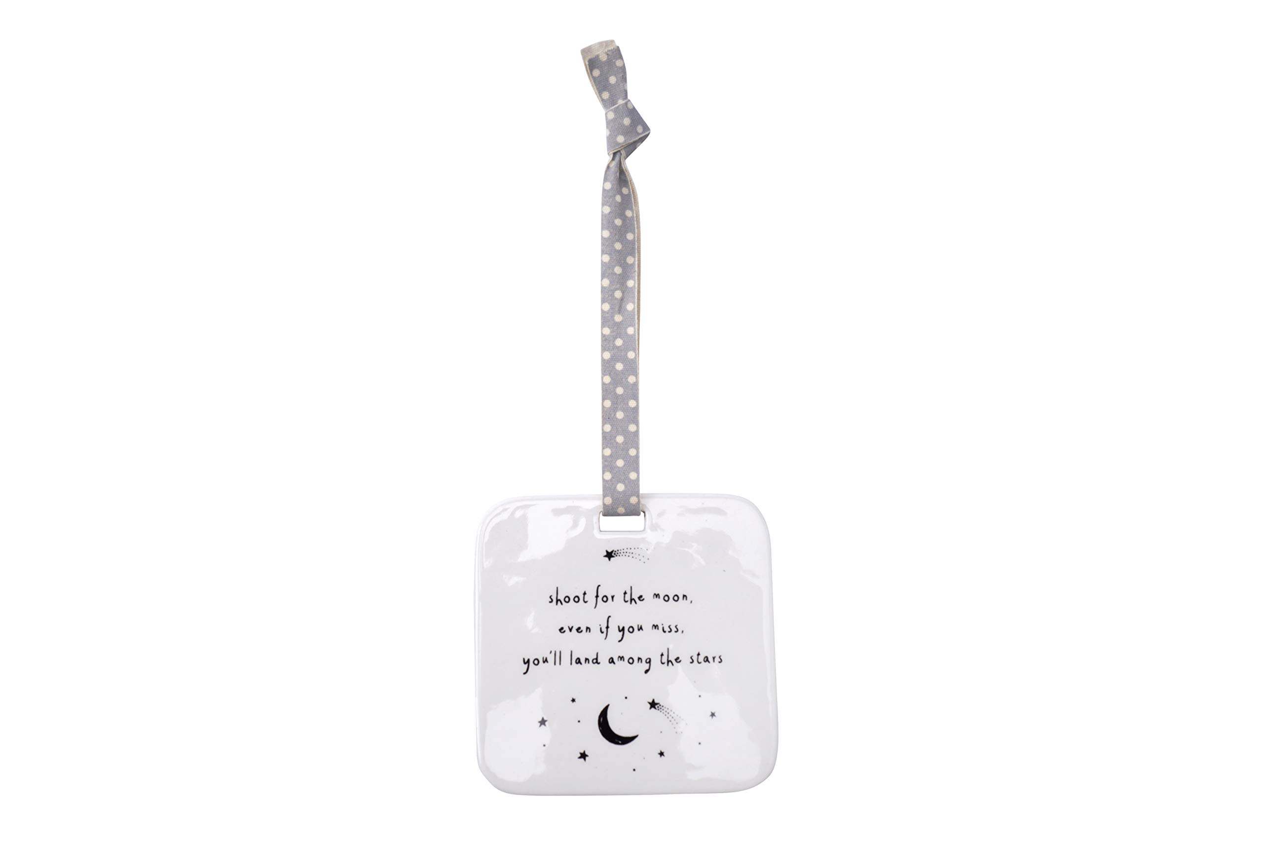 CGB Giftware | Hanging Ornament Plaque Sign | Ceramic | ‘Shoot for the moon, even if you miss, you’ll land among the stars' | Gift for Birthday Christmas New Job Graduation | GB04533D