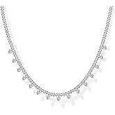 PAVOI 14K Gold Plated Station Necklace - Simulated Diamond Layering Necklaces - Womens CZ Chain