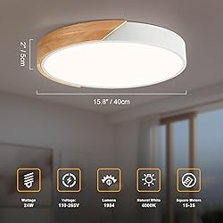 Vikaey Modern LED Ceiling Light, Minimalist Wood