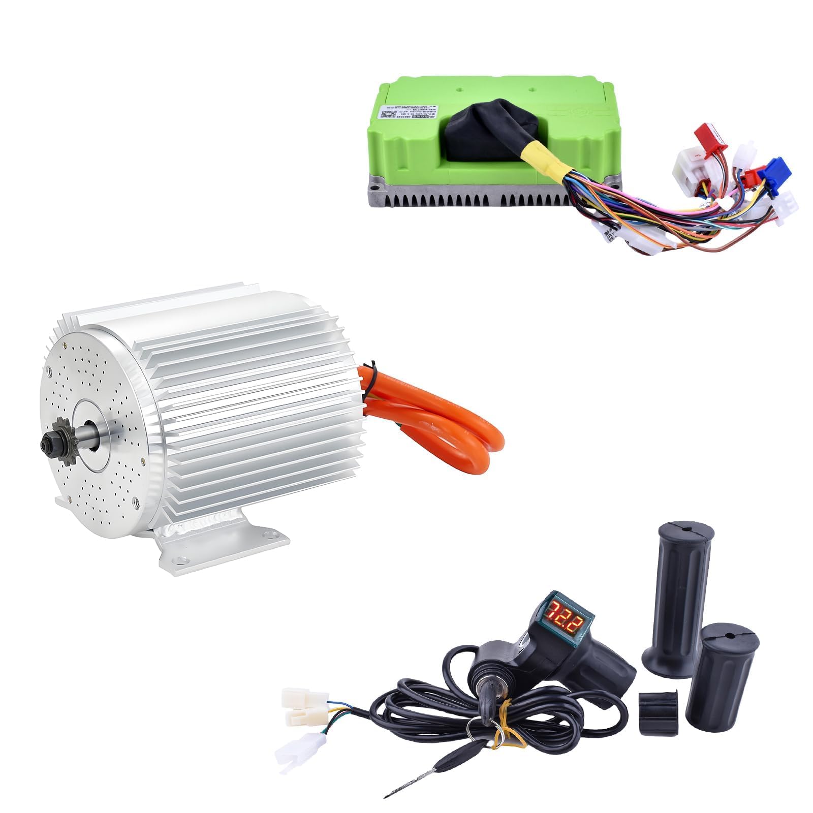 Electric DC Motor 72V 3000W Motor Kit with 48V-72V Brushless Controller and Half Twist Throttle for Go-Karts Programmable Brushless Controller with Temperature Sensing Function (72V 3000W)