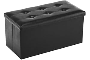 Youdesure Folding Storage Ottoman Bench, Faux Leather Footrest Couch for Living Room, 30 inch Storage Bench with Padded Seat for Bedroom Hallway, Holds up to 350lbs, Black