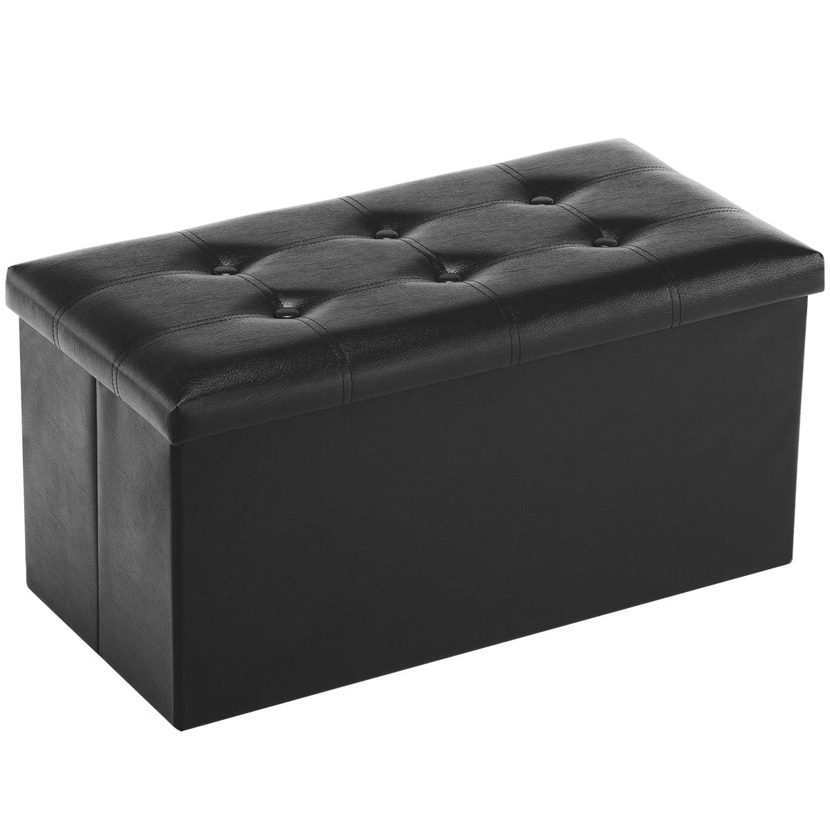 Photo 1 of **USED - MINOR DAMAGE**
Youdesure Folding Storage Ottoman Bench, Faux Leather Footrest Couch for Living Room, 30 inch Storage Bench with Padded Seat for Bedroom Hallway, Holds up to 350lbs, Black
