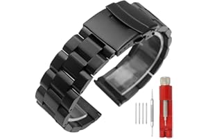 SINAIKE Brush Matte Finish Metal Watch Band Stainless Steel Bracelet Straps 18mm/20mm/22mm/24mm Double Buckle Black or Silver