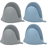 AORTDES Silicone Kitchen Oven Mitts Set, Finger Protector Cooking Pinch Grips Pot Holder Toaster Hot Plate Gripper Oven Accessories,BBQ Baking Mittens Heat Resistant Gloves,2 Pairs（Nordic Blue Gray）