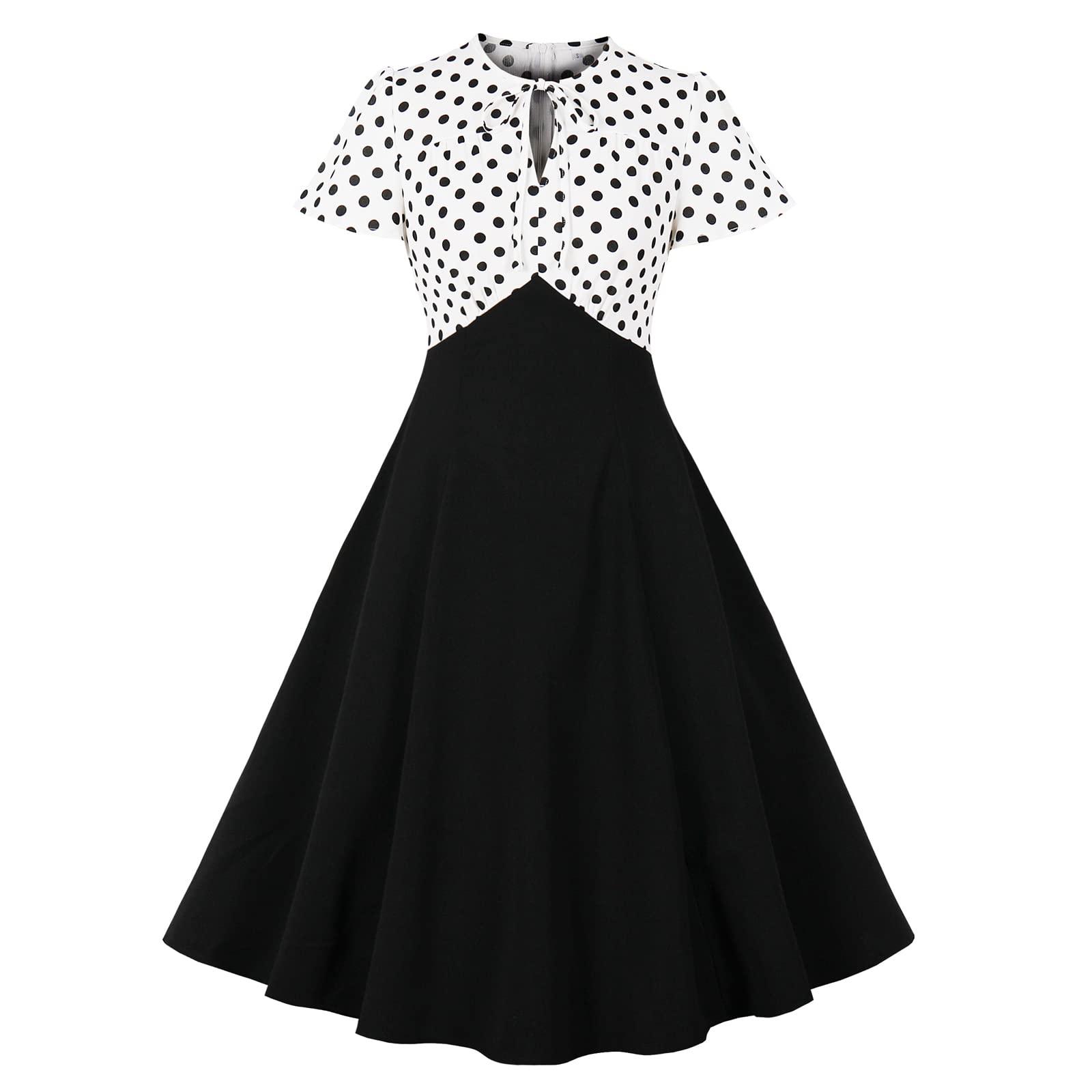 Wellwits Women's Keyhole Tie Polka Dots Top 1950s