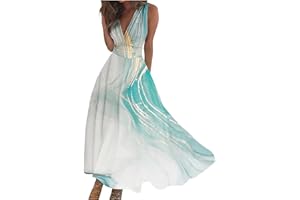 GENERIC Maxi Dresses for Women 2024 Floral Cute Sleeveless Elegant Summer Dresses V Neck Flowy Long Dress Trendy Wedding Guest Dress
