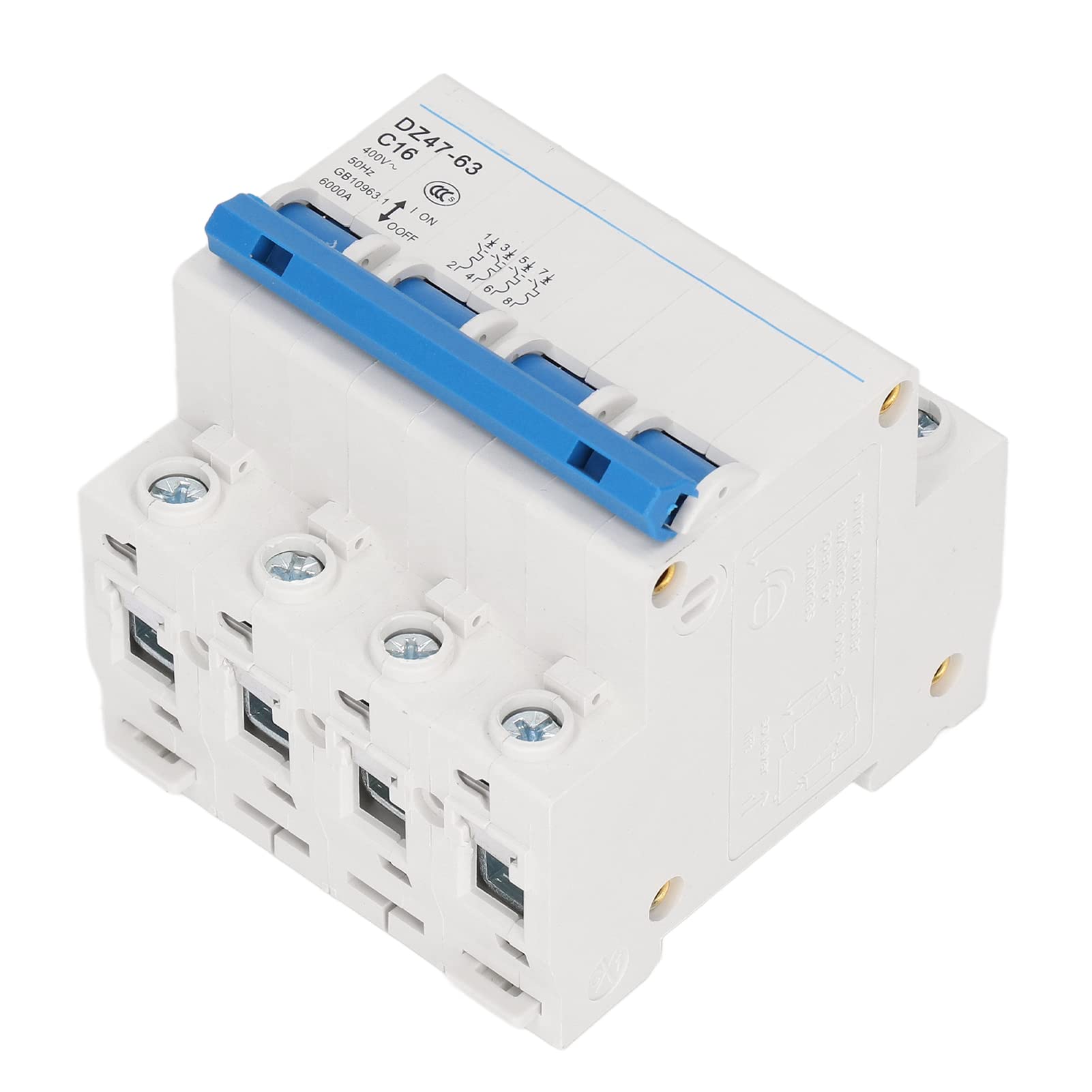 4P Miniature Circuit Breaker Low Voltage AC 16A 400V 4 Poles DIN Rail Installation Mount DZ47‑63 C16
